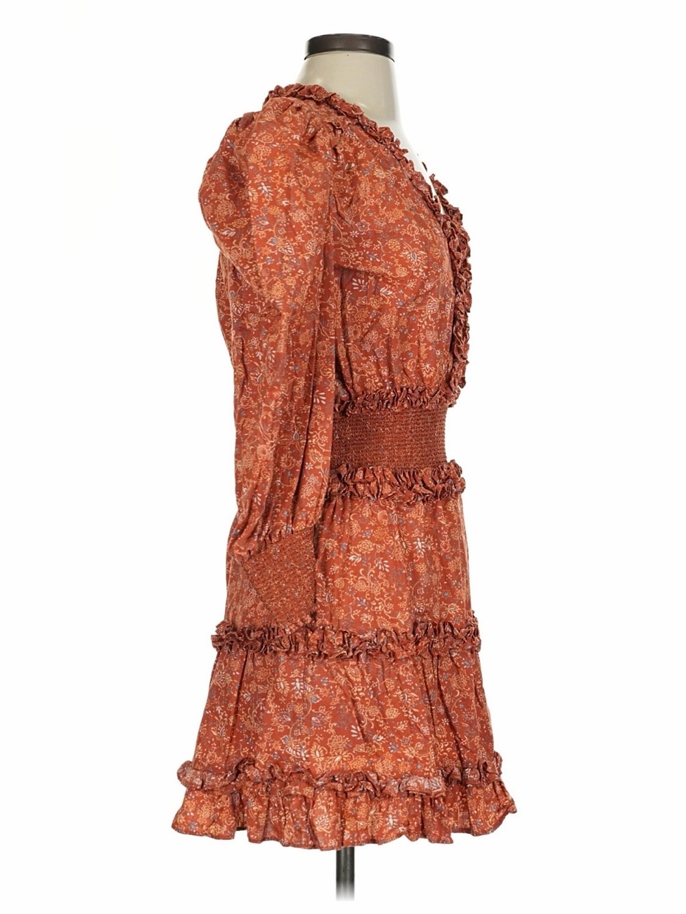 Cleobella Rust-Orange Ruffle Mini Dress - Picture 4 of 8